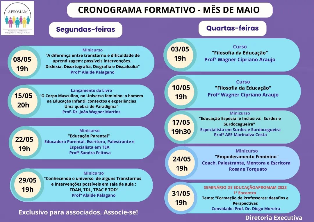Leia mais sobre o artigo Cronograma Formativo – Mês de Maio
