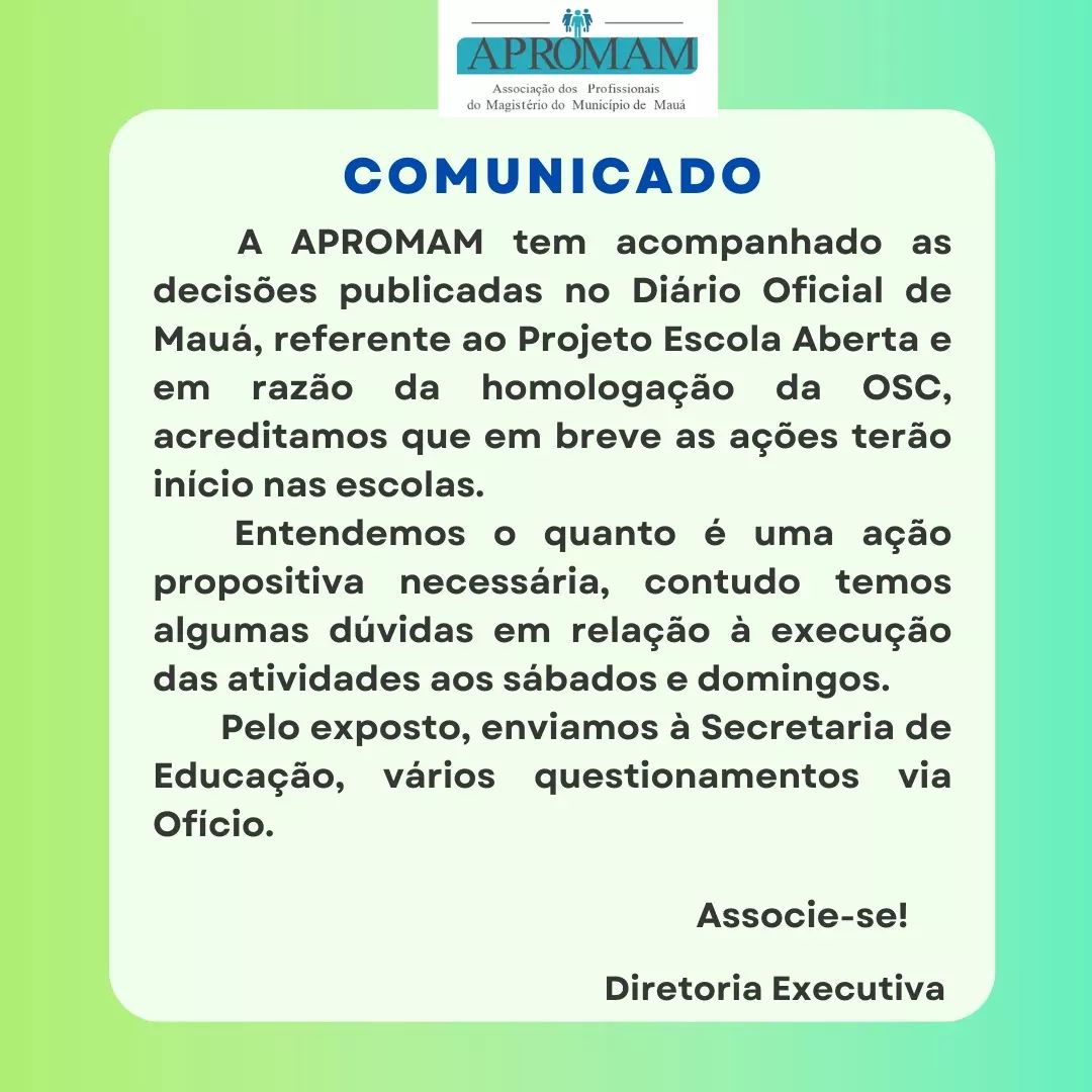 Leia mais sobre o artigo Comunicado!