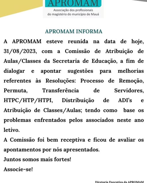 Leia mais sobre o artigo APROMAM INFORMA