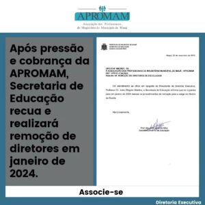 Leia mais sobre o artigo Após pressão e cobrança da APROMAM, Secretaria de Educação recua