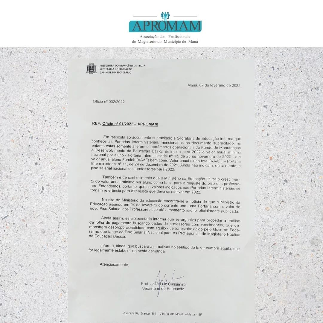 Leia mais sobre o artigo Resposta da Secretaria de Educação aos ofícios protocolados pela APROMAM, referentes à defasagem de funcionários em sala de aula.
