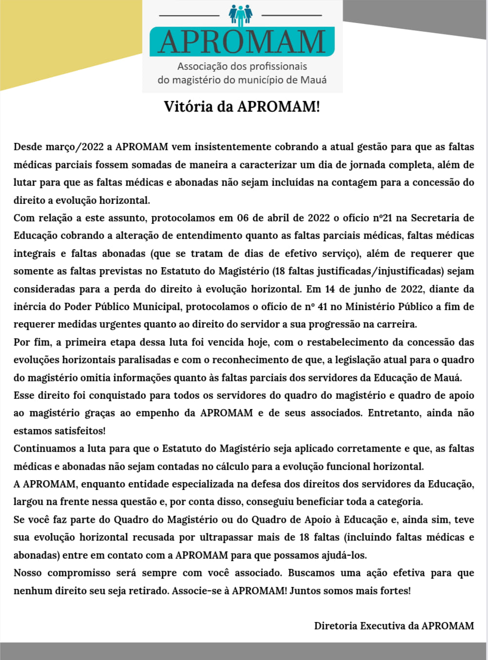 Leia mais sobre o artigo Vitória da APROMAM!