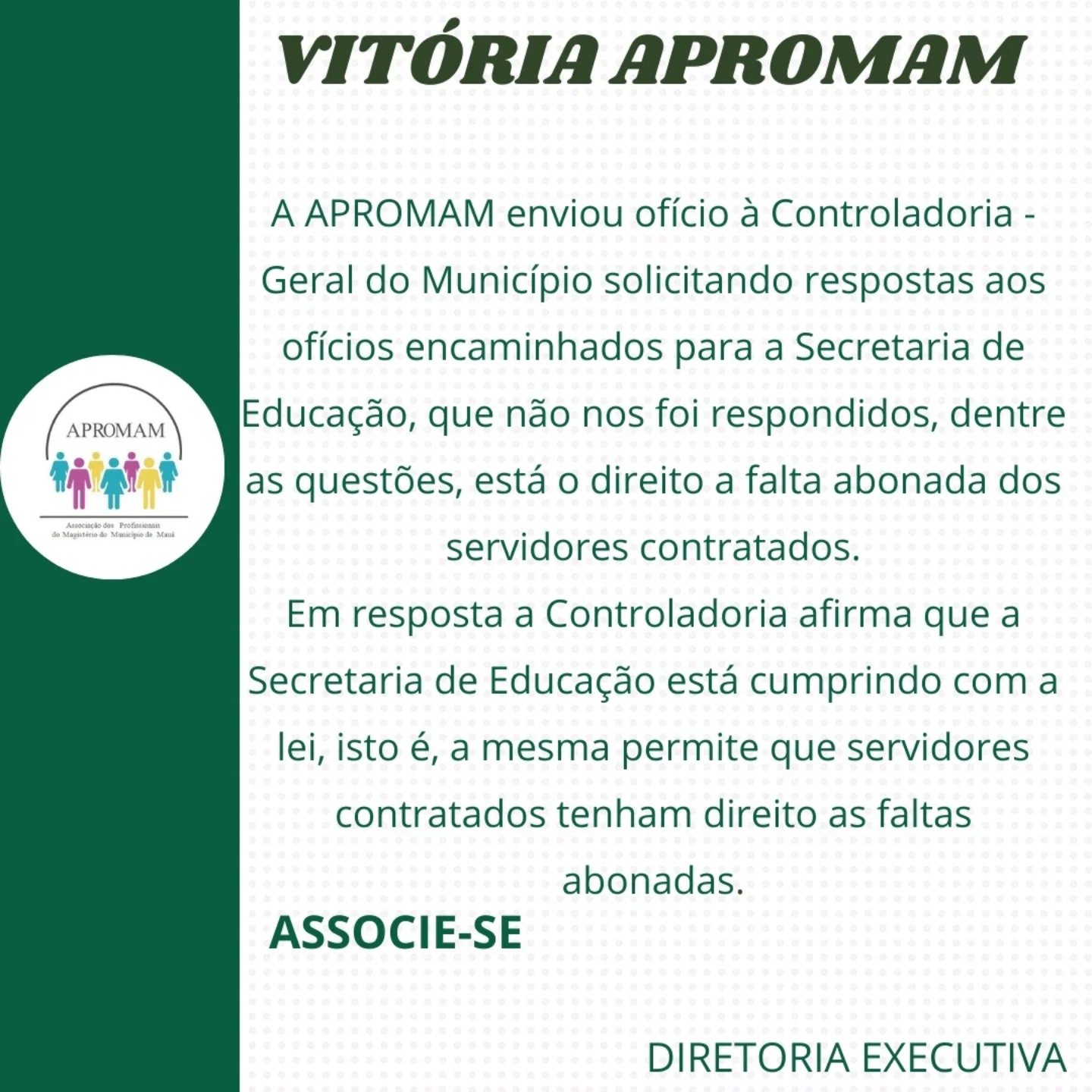 Leia mais sobre o artigo Mais uma vitória APROMAM. Enviamos ofício à Controladoria – Geral do Município solicitando respostas aos ofícios encaminhados para a Secretaria de Educação
