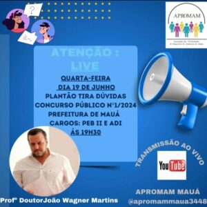Leia mais sobre o artigo LIVE – Plantão tira-dúvida: Concurso Público 01/2024 – Prof. Dr. João Wagner Martins