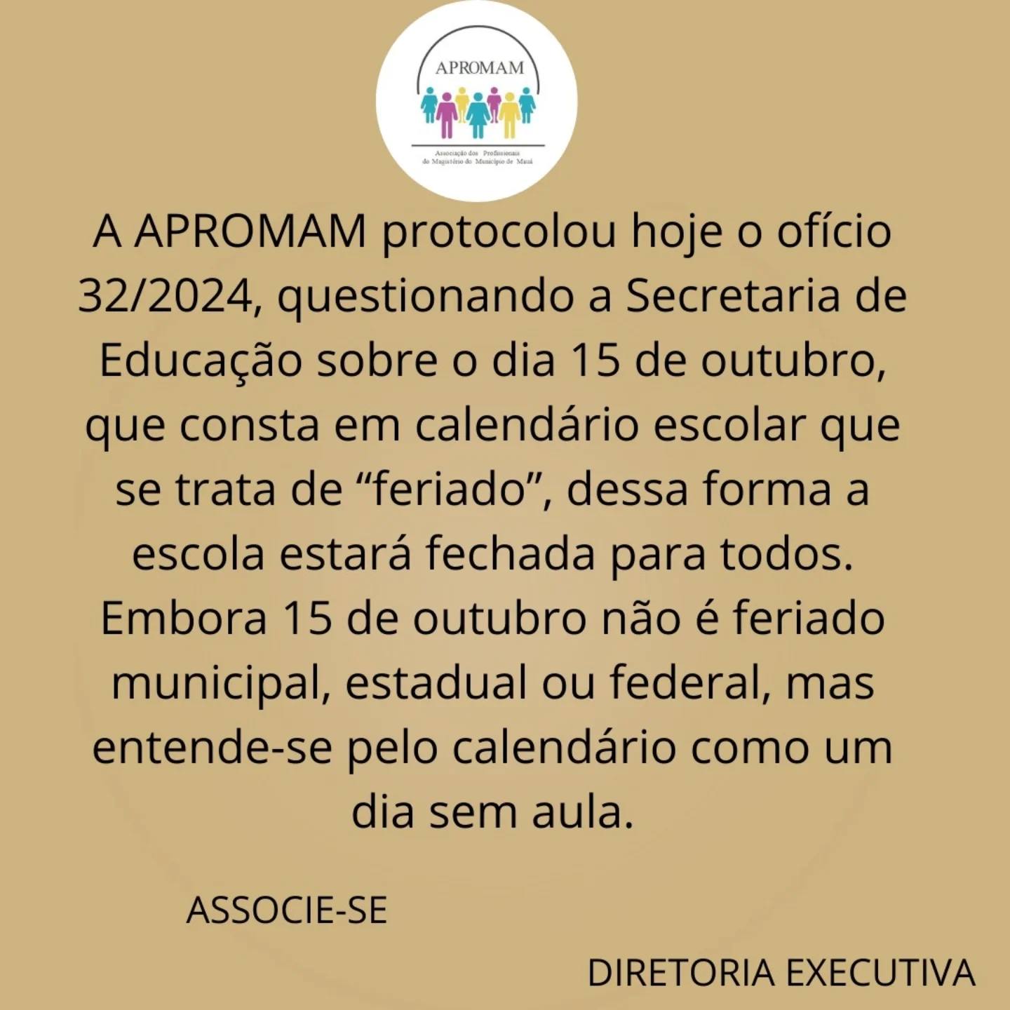 Leia mais sobre o artigo Ofício 32/2024 questionando a Secretaria de Educação sobre o dia 15 de Outubro.