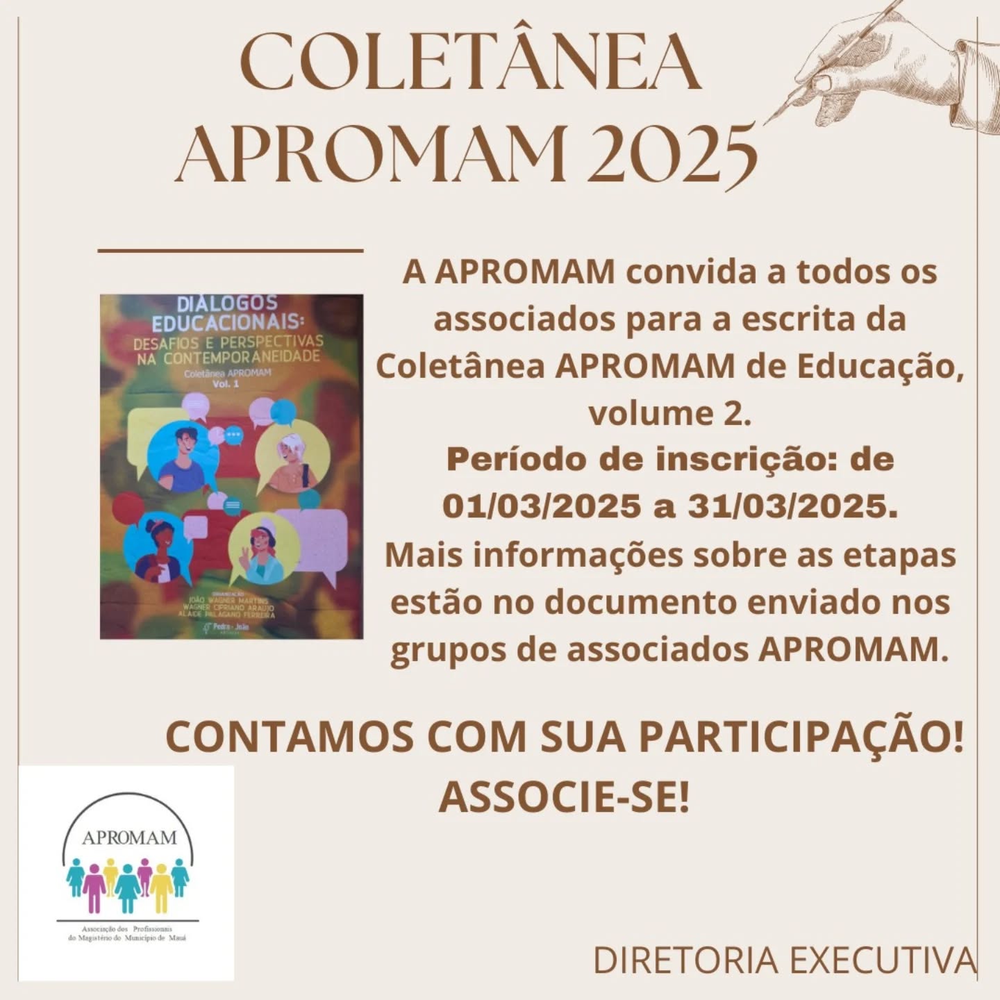 Leia mais sobre o artigo A APROMAM convida a todos associados para a escrita da Coletânea APROMAM de Educação volume 2.