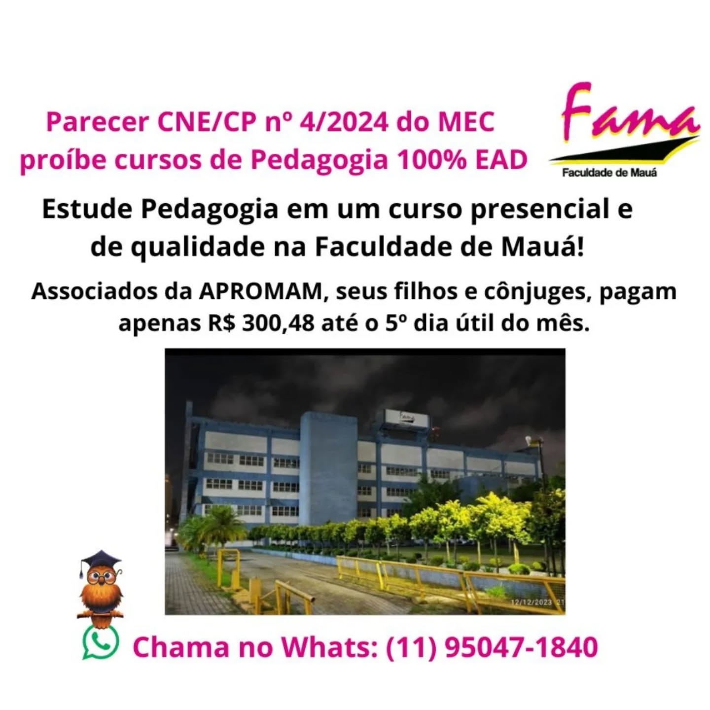 Leia mais sobre o artigo Desconto Especial para Associados da APROMAM: Mensalidade de Pedagogia na FAMA por R$300,48